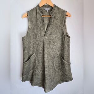 KENAR Olive Sleeveless Linen Tunic